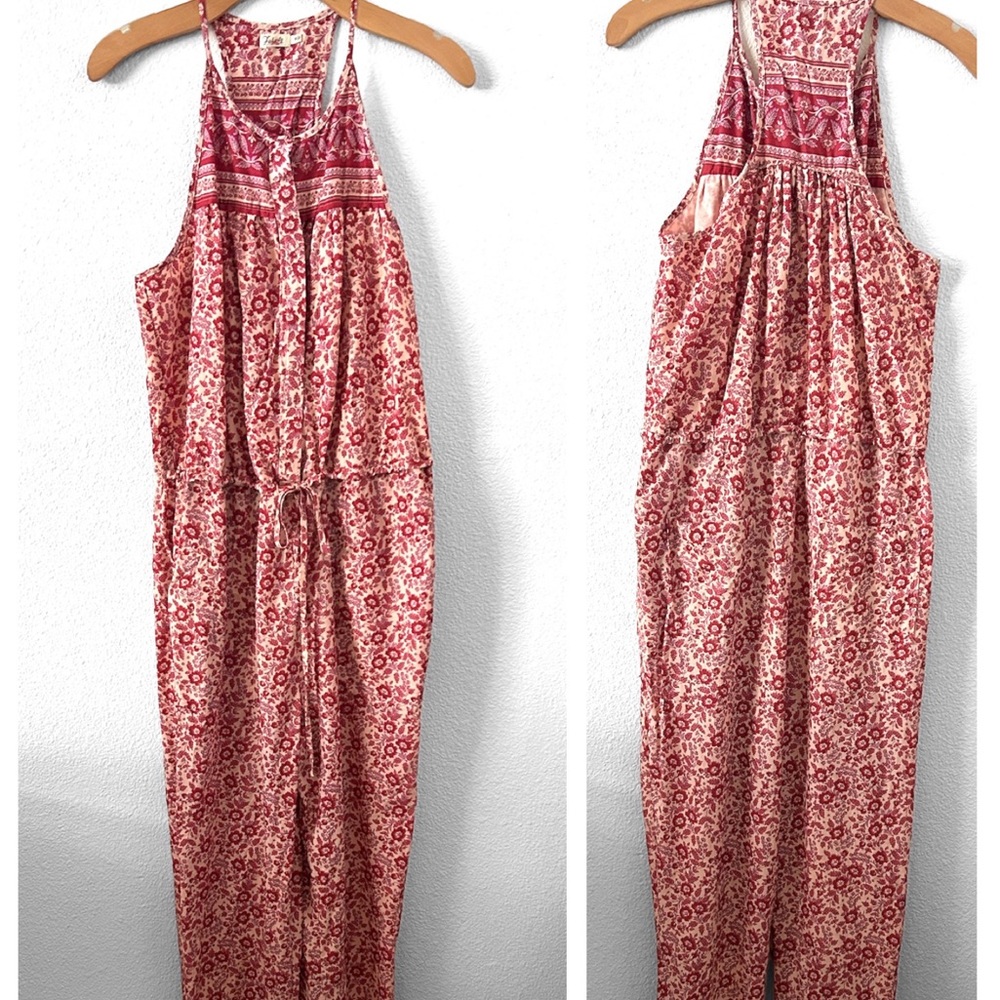 Faherty Red Floral Jumpsuit Size M